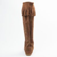 Dunkelbraune Minnetonka Damen Stiefel Front Lace Knee High Boot Dunkelbraune Damen Schnürstiefel aus Wildleder