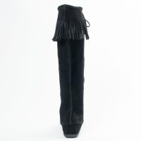 Schwarze Minnetonka Damen Stiefel Front Lace Knee High Boot Schwarze Damen Schnürstiefel aus Wildleder