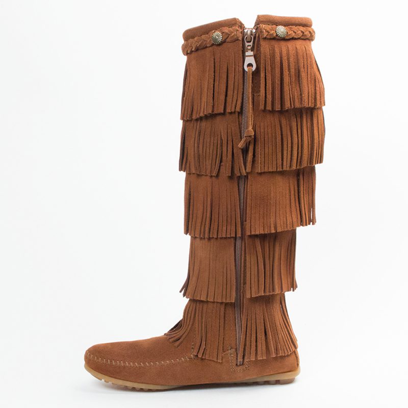 Braune Damen Stiefel mit Fransen aus Wildleder