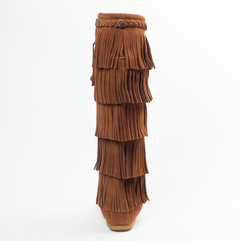 Braune Damen Stiefel mit Fransen aus Wildleder