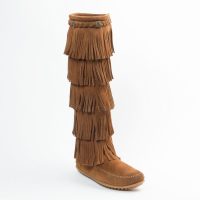 Dunkelbraune Minnetonka Damen Stiefel 5-Layer Fringe Boot Dunkelbraune Damen Stiefel mit Fransen aus Wildleder