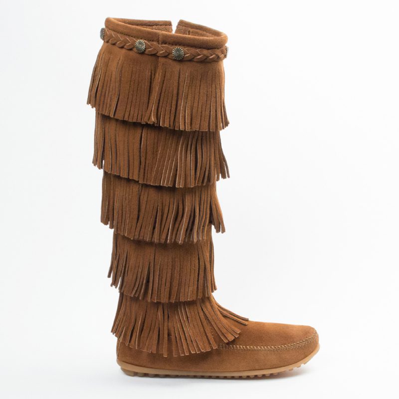 Dunkelbraune Minnetonka Damen Stiefel 5-Layer Fringe Boot Dunkelbraune Damen Stiefel mit Fransen aus Wildleder