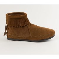 Dunkelbraune Minnetonka Fransen Booties aus Wildleder Brauner Damen Fransen Bootie von Minnetonka