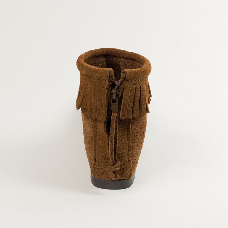 Dunkelbraune Minnetonka Fransen Booties aus Wildleder Brauner Damen Fransen Bootie von Minnetonka