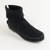Knöchelhohe Minnetonka Fransen Booties von Minnetonka Schwarze Damen Booties mit Reißverschluss
