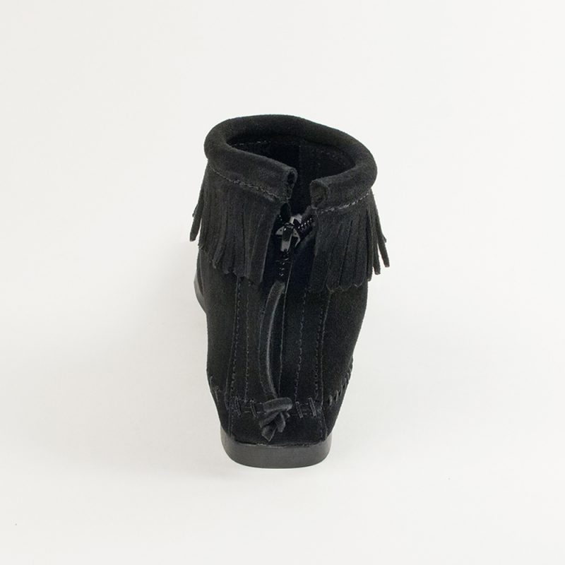 Knöchelhohe Minnetonka Fransen Booties von Minnetonka Schwarze Damen Booties mit Reißverschluss