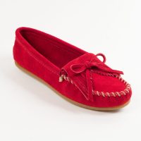 Rote Damen Mokassins Minnetonka Kilty Mokassins