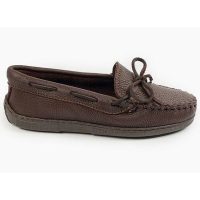 Dunkelbraune Minnetonka Damen Mokassins Moosehide Classic Klassische Dunkelbraune Damen Elchleder Mokassins