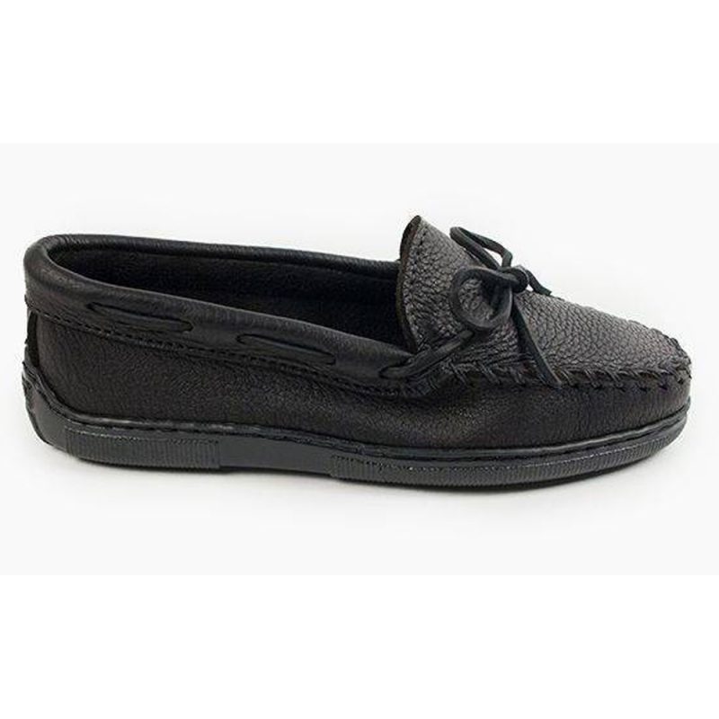 Schwarze Minnetonka Damen Mokassins Moosehide Classic Klassische Schwarze Damen Elchleder Mokassins