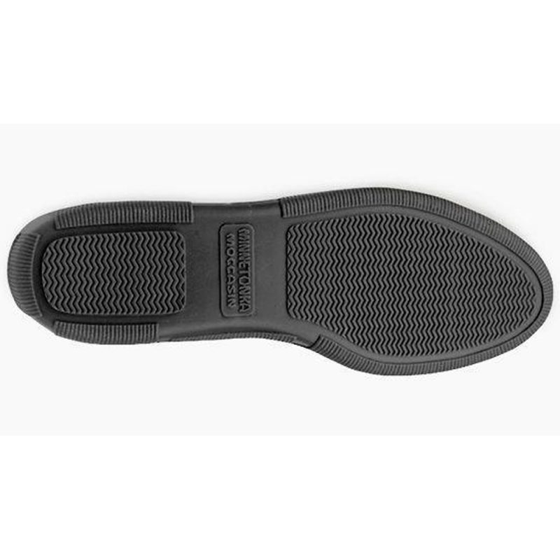 Schwarze Minnetonka Damen Mokassins Moosehide Classic Klassische Schwarze Damen Elchleder Mokassins