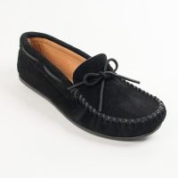 Klassische Schwarze Minnetonka Herren Mokassins Schwarze Herren Wildleder Mokassins mit Lederfutter