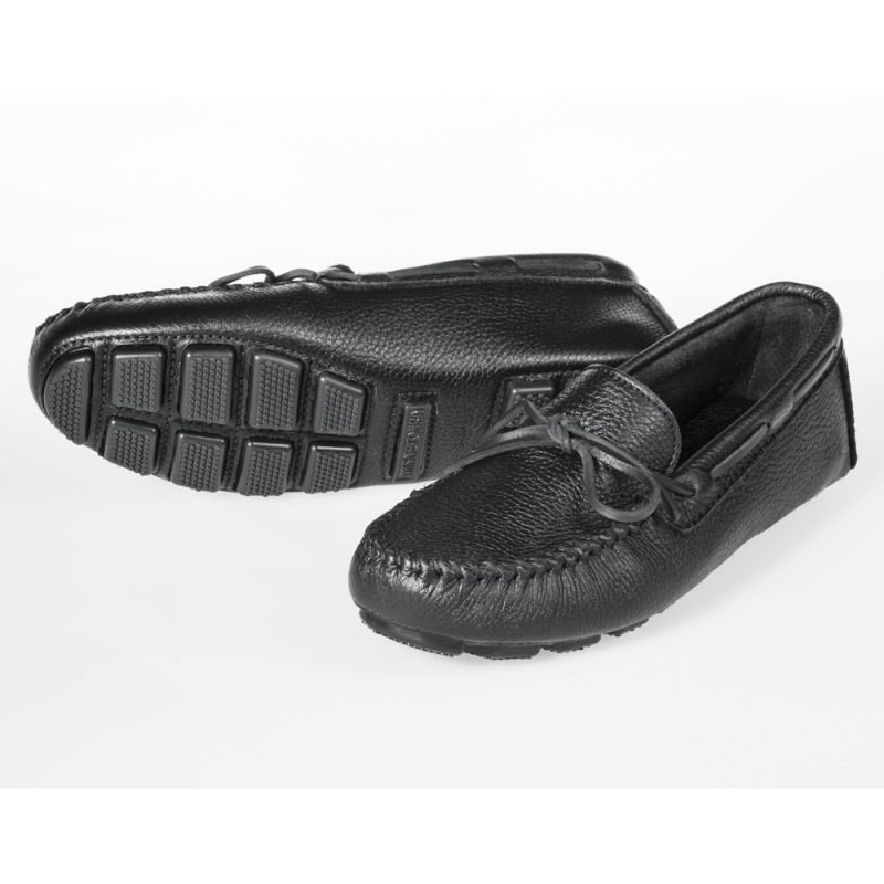 Schwarze Minnetonka Herren Mokassins Moosehide Driver Schwarze Herren Elchleder Mokassins mit Blocknoppen