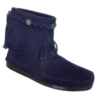 Minnetonka Damen Booties mit Fransen in dunkelblau Blauer Damen Fransen Bootie mit Reißverschluss