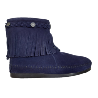 Minnetonka Damen Booties mit Fransen in dunkelblau Blauer Damen Fransen Bootie mit Reißverschluss