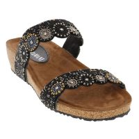 Lazamani Damen Sandalen 75.456 Schwarz Schwarze Damen Sandalen aus Leder mit Perlen und Strass verziert